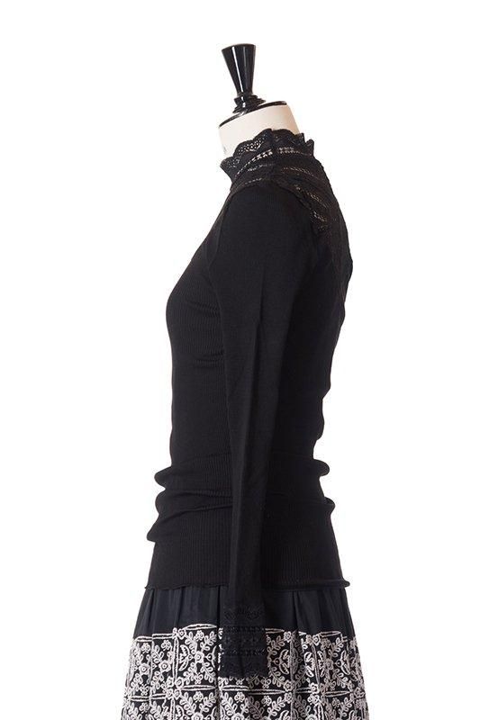 未使用 『rosemunde 』シルク混ハイネックレースインナー 黒 ROSEMUNDE レースハイネックカットソー - ミナペルホネン正規