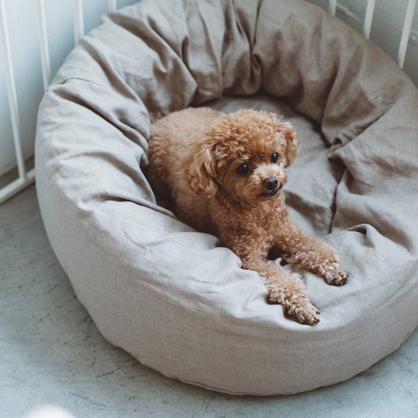 フリーステッチ犬寝床L ハードマンズフレンチリネン ラウンドベッド ベージュ ラミーリネン ラウンド ベッド - ドッググッズ・猫グッズ通販