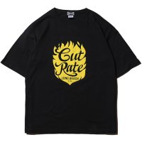 【CUTRATE/カットレイト】CUTRATE FLAME FLOCKY LOGO DROPSHOULDER S/S -T-SHIRT　BLACK