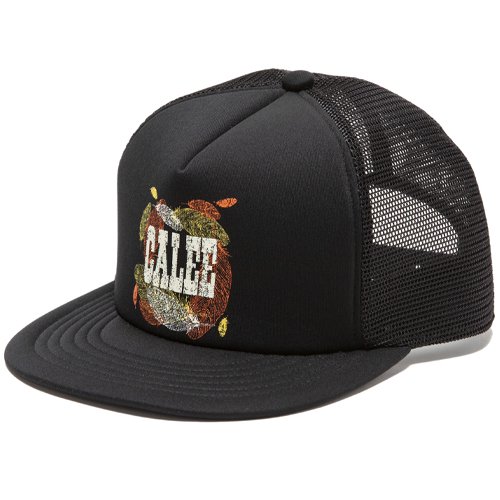 CALEE/キャリー】CALEE FEATHER LOGO PRINT MESH CAP BLACK スナップ