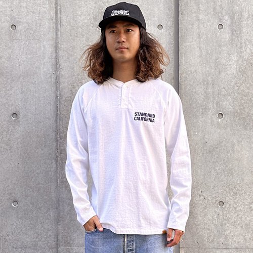 STANDARD CALIFORNIA】SD US COTTON LOGO HENLEY BASEBALL T WHITE