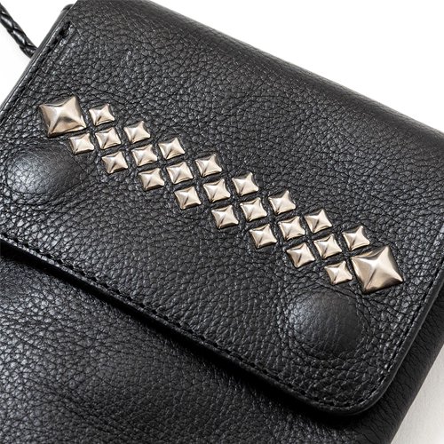 CALEE/キャリー】STUDS LEATHER SHOULDER POUCH BLACK スタッズ