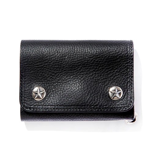 CALEE/キャリー】SILVER STAR CONCHO FLAP LEATHER HALF WALLET BLACK