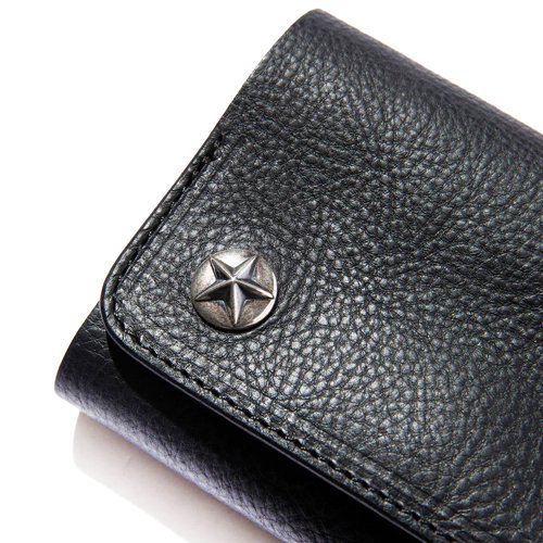 CALEE/キャリー】SILVER STAR CONCHO FLAP LEATHER HALF WALLET BLACK ...