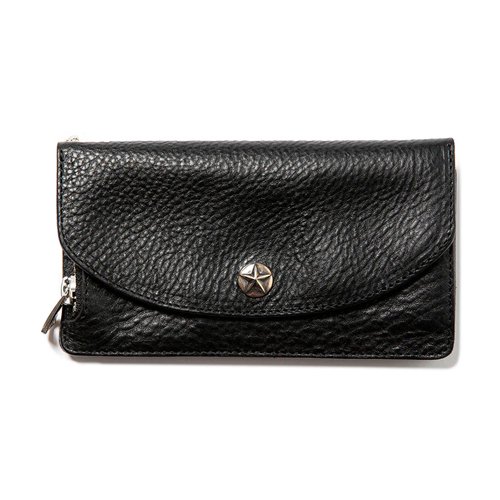 CALEE/キャリー】SILVER STAR CONCHO LEATHER LONG WALLET BLACK 