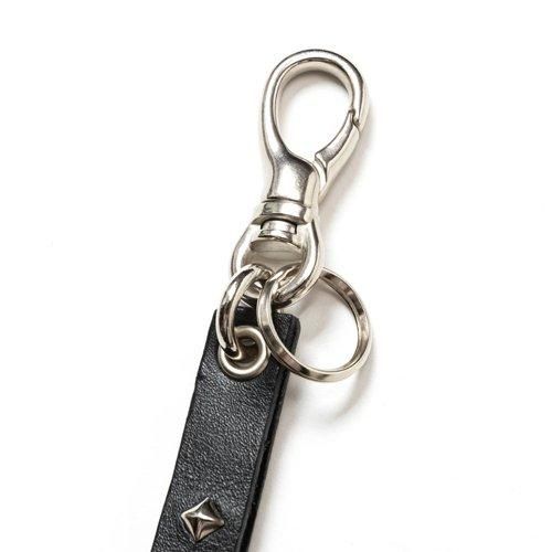 CALEE/キャリー】STUDS & KNITTING LEATHER LONG KEY RING BLACK