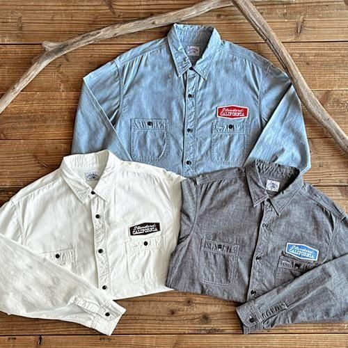 STANDARD CALIFORNIA】SD STADIUM LOGO PATCH CHAMBRAY SHIRT WHITE