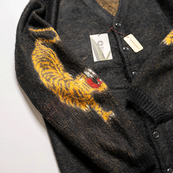 TOWNCRAFT with Cloveru 60s SHAGGY JACQUARD CARDIGAN - BLACK TOWNCRAFT with Cloveru 60s SHAGGY JACQUARD CARDIGAN - BLACK