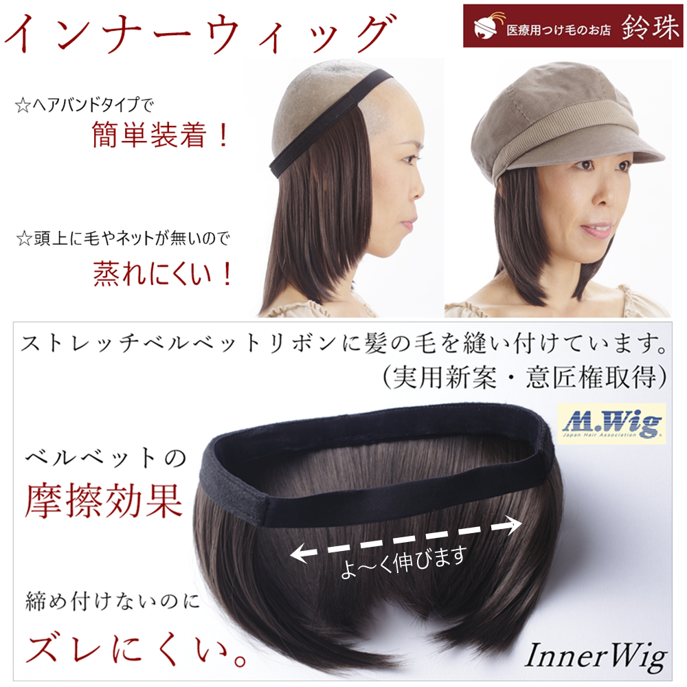 インナーウィッグ ミディアムレイヤー 20cm 鈴珠 ヘアバンドタイプで