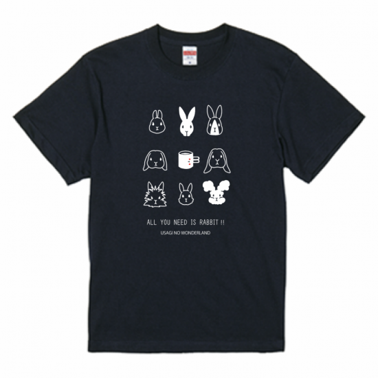 うさぎ９匹Ｔシャツ ブラック - うさぎ専門店 うさちゃんち うさぎと