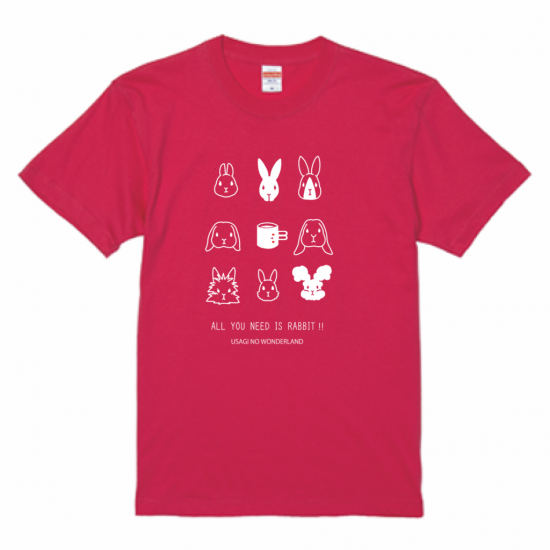 うさぎ９匹Ｔシャツ ピンク - うさぎ専門店　うさちゃんち　 うさぎとＣａｆｅ