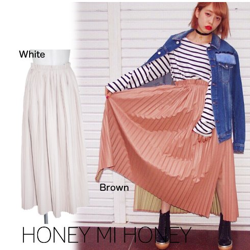 Honey mi Honey (ハニーミーハニー）<br>leather pleats skirt  16秋冬【16A-TA-02】 ロング・マキシスカート sale  22gw