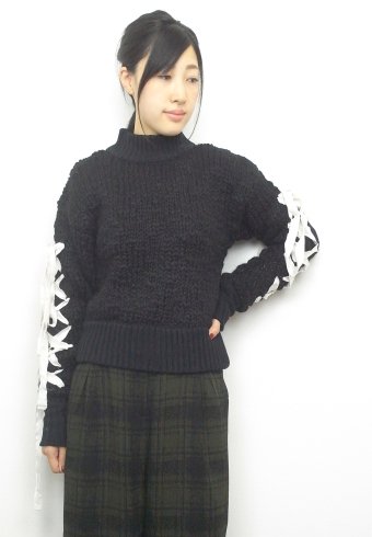 Honey mi Honey (ハニーミーハニー）laceup sleeve knit 16秋冬【16A-WV-06】 ニットトップス sale  22gw - 通販セレクトショップ HeartySelect |