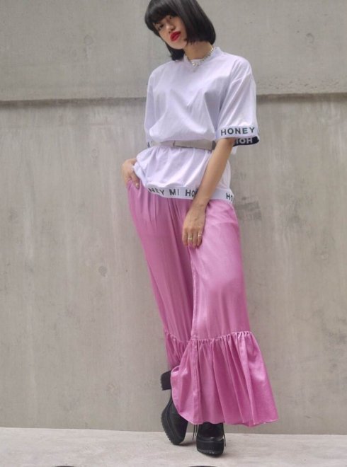 Honey mi Honey (ハニーミーハニー）satin hemfrill pants 17秋冬【17A