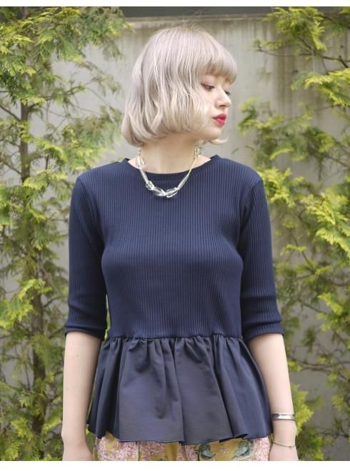 Honey mi Honey (ハニーミーハニー）peplum lib T-shirt 18秋冬