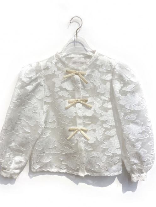 Honey mi Honey (ハニーミーハニー）jacquard organdie ribbon blouse