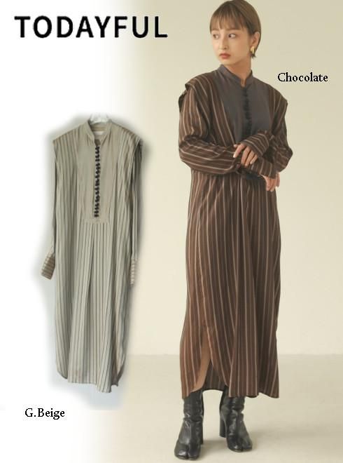 Todayful トゥデイフル Silk Stripe Dress 秋冬 予約 1319 マキシワンピース 冬受注会 入荷予定 12月上旬 通販セレクトショップ Heartyselect Todayful Snidel Celford Converse Enasoluna等正規取扱 大阪枚方くずは