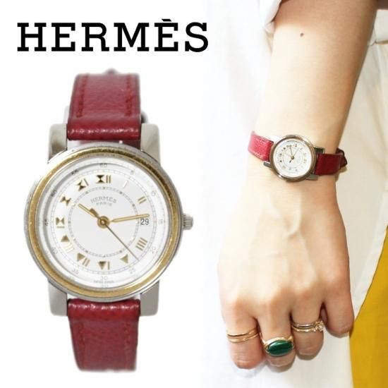 Hermes エルメス ヴィンテージキャリックレザーqz腕時計 レッド Vintage By Rilish ランクabその他 通販セレクトショップ Heartyselect Todayful Snidel Celford Converse Enasoluna等正規取扱 大阪 枚方くずは