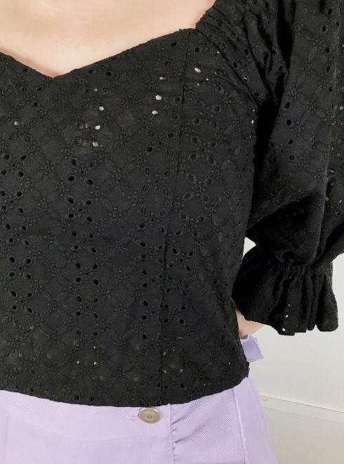 Honey mi Honey (ハニーミーハニー）back laceup cotton blouse