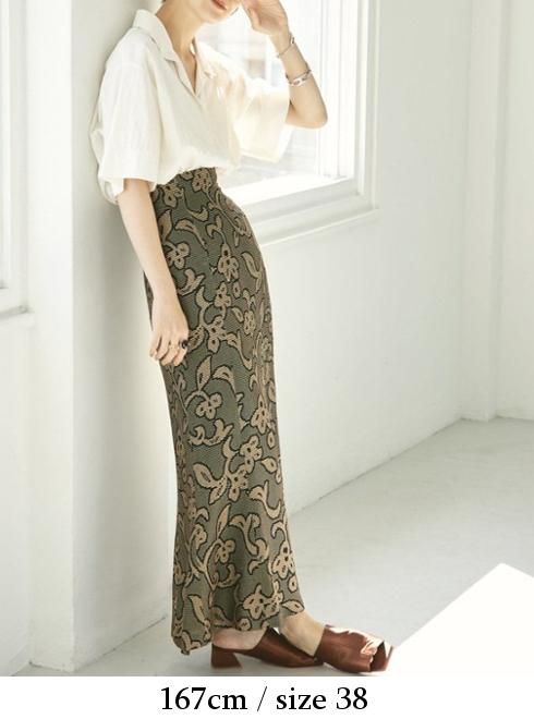 todayful jacquard leaf pencilskirt 36 - ロングスカート