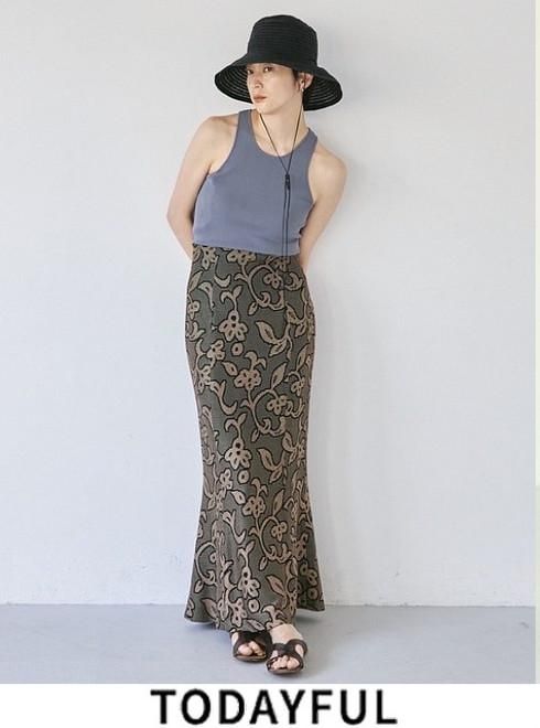 トゥデイフル Jacquard Leaf Pencilskirt - ロングスカート