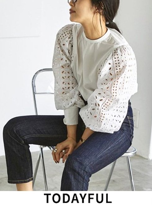 TODAYFUL (トゥデイフル）<br>Lacesleeve Cotton Blouse ★  22秋冬【12220417】シャツ・ブラウス 