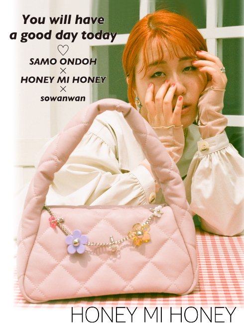 Honey mi Honey (ハニーミーハニー）<br>flower charm quilting handbag  22秋冬予約【22A-SO-01】ハンドバッグ 入荷予定 : 8月下旬〜