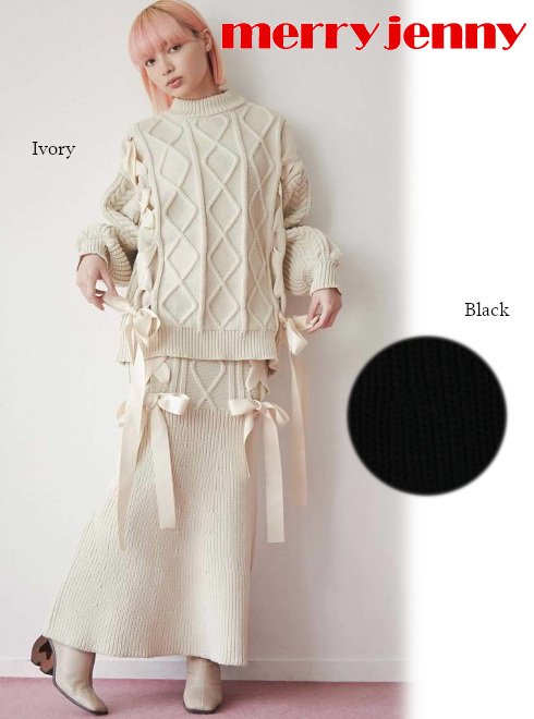 merry jenny (メリージェニー)<br>ribbon riboon knit skirt  22秋冬【282250802601】フレアスカート 