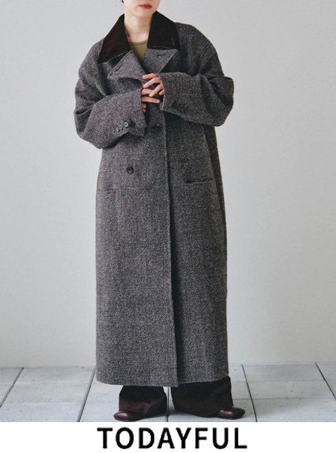 TODAYFUL (トゥデイフル）<br>Doublecollar Tweed Coat★  23秋冬.【12320011】ウールコート  