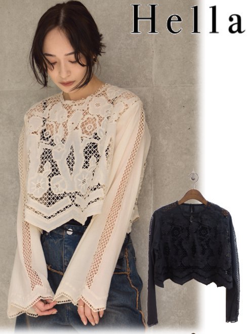 Hella (ヘラ)EMBROIDERY LACE BLOUSE 24秋冬予約【h243-28】シャツ 