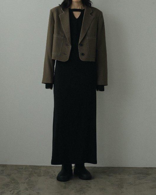 ブラウン ストライプ ノーカラージャケットChloe