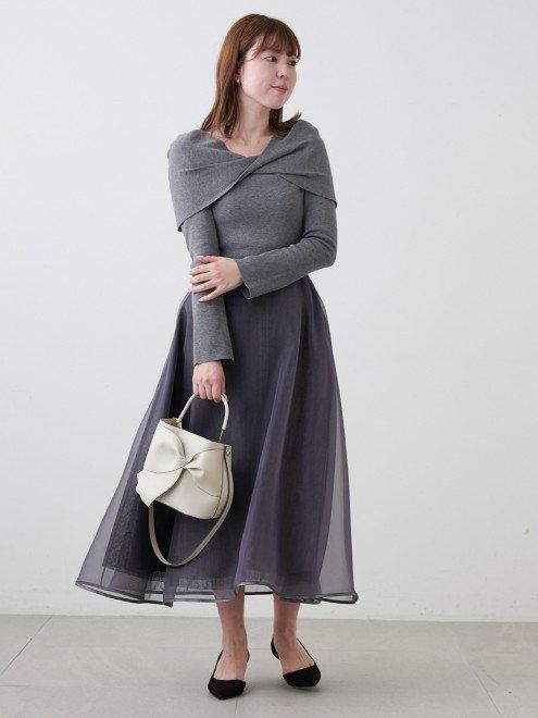 配色ボータイレースワンピース(オケージョンドレス)｜DRESS