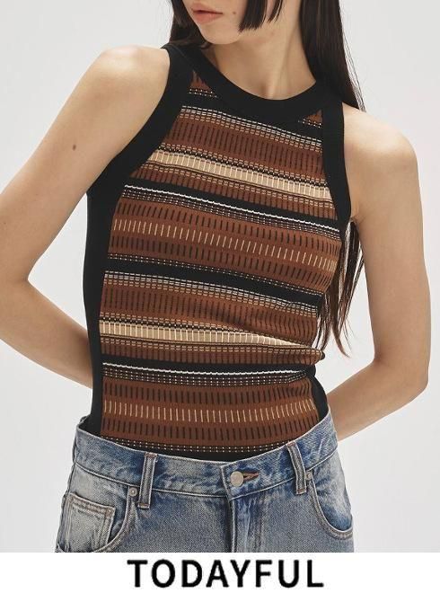 TODAYFUL (ȥǥե<br>Jacquard Border Tanktop  25ղͽ12510614ۥ󥯥ȥåסΡ꡼֥ȥåץ ͽ : 5ܡ