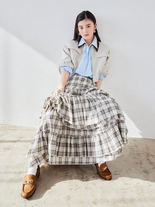 Lily Brown （リリーブラウン)アシンメトリーティアードスカート
