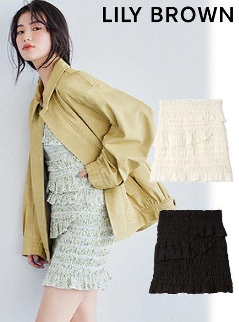 Lily Brown （リリーブラウン)シャーリングフリルミニスカート 25春夏