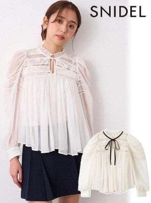 SNIDEL - スナイデル♡シアーフリルスタンドカラーブラウス SNIDEL（スナイデル）の「シアーフリルスタンドカラーブラウス