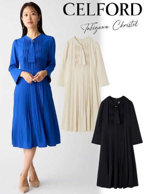 新入荷 CELFORD Christel (セルフォード)ボータイプリーツワンピースfor ワンピース