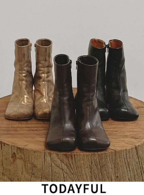 トゥデイフル　ブーツ　37 TODAYFUL Square Short Boots 37 ブラック ブーツ