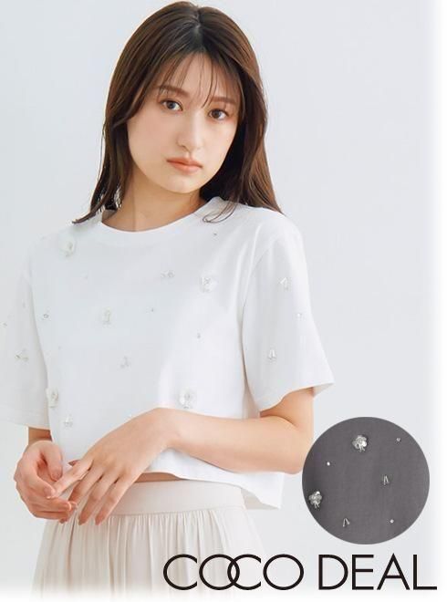 COCODEAL (ココディール)フラワービーズTシャツ 25春夏 COCODEAL (ココディール)フラワービーズTシャツ 25春夏