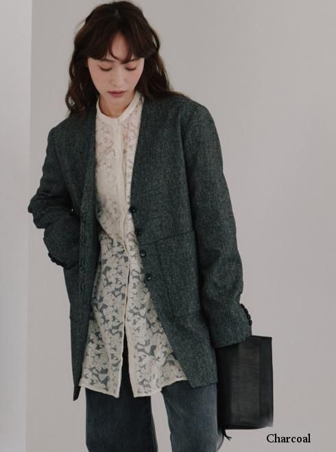 hella (ヘラ)silk nep collarless jacket 25秋冬【h253-03】ジャケット