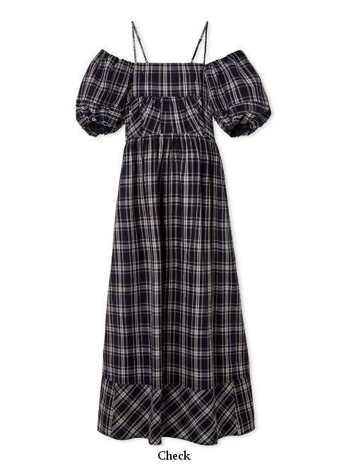 snidel パフスリーブ フレアワンピース 黒と白 snidel （スナイデル）オフショルパフスリワンピ 25春夏.【SWFO254019