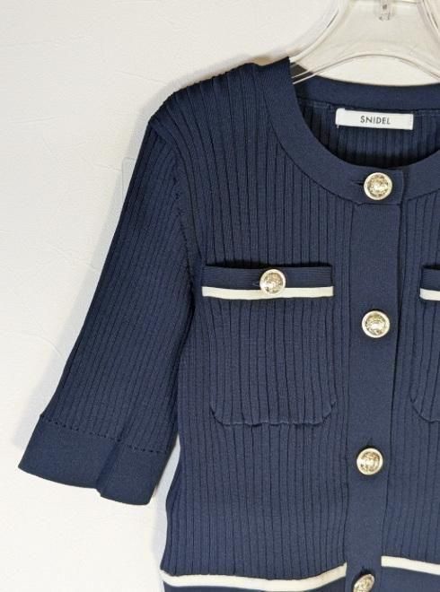 ✨極美品✨25SS SNIDEL スナイデル ツイード ニット カーディガン 紺 ミックスツイードライクニットカーディガン（ニット）｜SNIDEL