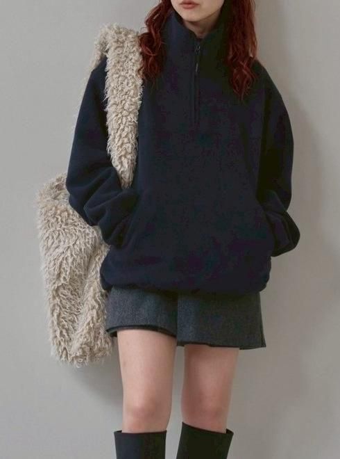 【ご予約会開催中】Halfzip Fleece Pullover - NAVY (12520617) Todayful(トゥデイフル) TODAYFUL (トゥデイフル）Halfzip Fleece Pullover☆ 25秋冬