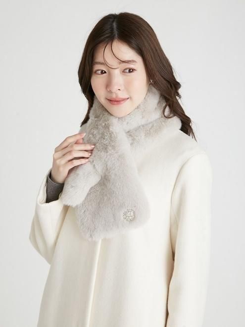 【美品】カシミヤ混　フーディ ファーストール CELFORD (セルフォード)ビジュー付きフェイクファーストール 25秋冬