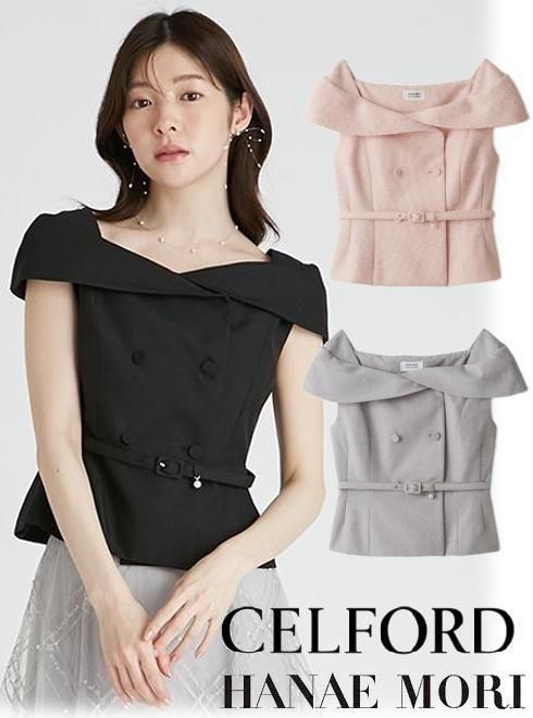【HANAE MORI×CELFORDコラボ】 オフショルダージレ　黒 HANAE MORI×CELFORDコラボ】 オフショルダージレ(ジレ)｜OUTER