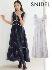 Snidel♡大人フェミニンフレア袖上品フラワープリントフレアワンピース XS-Lサイズあり 【GINZA COUTURE/銀座クチュール】フラワー