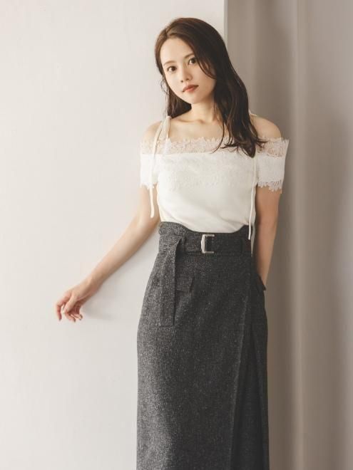 SNIDEL レースコンビハーフスリーブニットプルオーバー レースコンビハーフスリーブニットプルオーバー（ニット