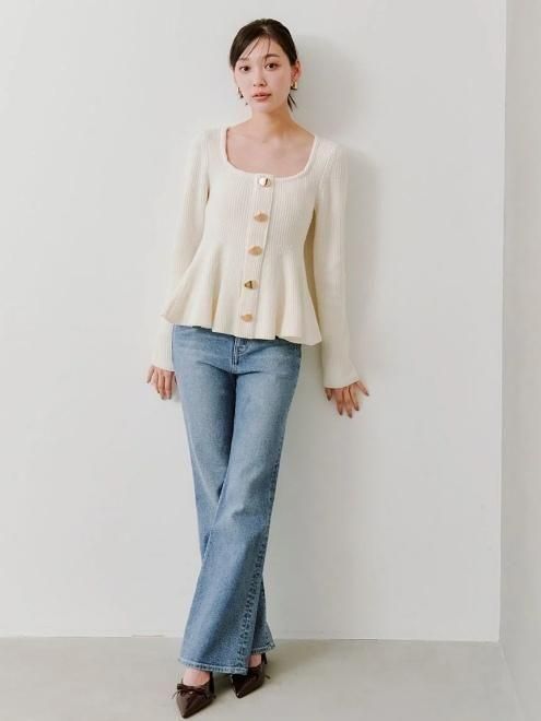 【美品】SNIDEL ハイウエストフレアデニムパンツ 00 ブラック snidel （スナイデル）【STYLEUPPANTS】'ハイウエストフレア