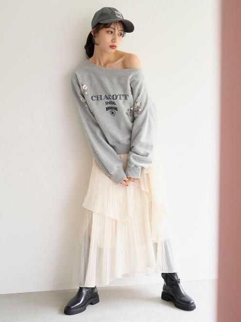 SNIDEL ストレートプリーツティアードスカートSWFS254142 ストレートプリーツティアードスカート(ロングスカート