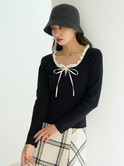 SNIDEL フリルドッキングニットプルオーバー(グレー) フリルドッキングニットプルオーバー（ニット/セーター